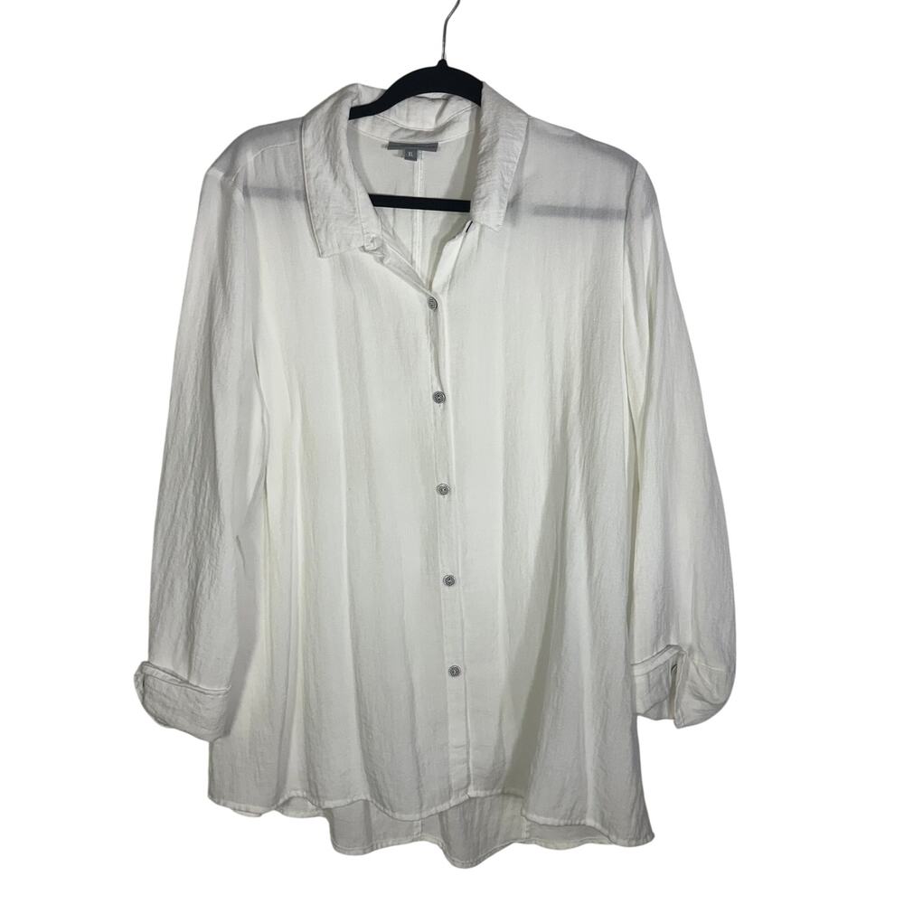 Habitat Clothes to Live In XL White Button Front Tunic Shirt Roll Tab Sleeve